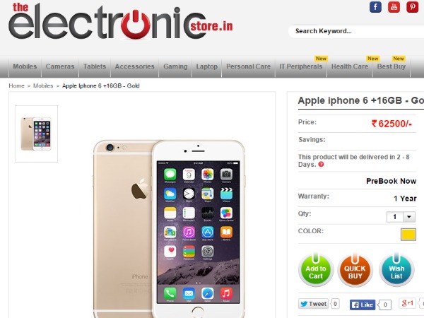 TheElectronicStore: Apple iphone 6 +16GB - Gold