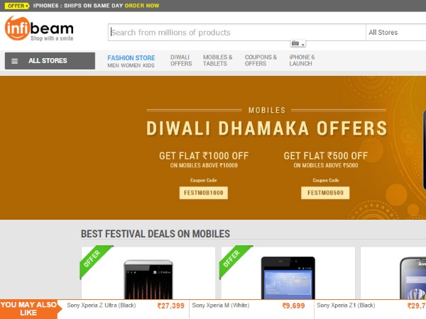 Infibeam: Discounts, sales and offers to look for this Diwali 2014 Click Here To Buy Diwali Offers Read more at: https://www.gizbot.com/mobile/diwali-special-deals-top-15-online-offers-on-smartphones-laptops-mobiles-camera-news-020083-pg2.html