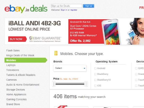 Ebay: Discounts, sales and offers to look for this Diwali 2014 Read more at: https://www.gizbot.com/mobile/diwali-special-deals-top-15-online-offers-on-smartphones-laptops-mobiles-camera-news-020083-pg10.html