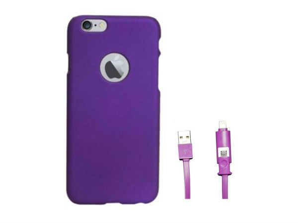Flat 60% off on Chevron Rubberized Matte Hard Back Cover Case for Apple iPhone 6S Plus with 2 In 1 Data Cable (Micro USB & Lighting) Combo Set