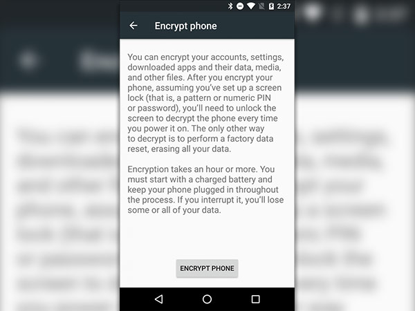 Encrypt Phone ಆಯ್ಕೆ ಮಾಡಿ.