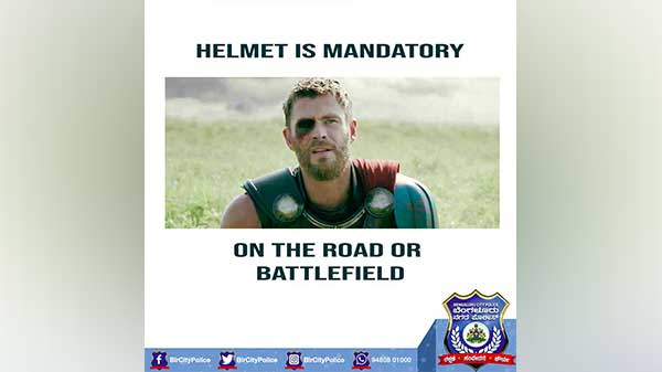 ಹೆಲ್ಮೆಟ್ ಹಾಕದವರಿಗೆ ಟಾಂಗ್ ನೀಡದ ನಮ್ಮ ಪೊಲೀಸ್ ಟ್ವಿಟ್
