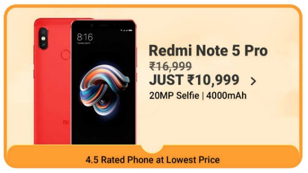 ರೆಡ್ಮಿ ನೋಟ್ 5 ಪ್ರೋ (ಬೆಲೆ: ರುಪಾಯಿ. 16,999, ರಿಯಾಯಿತಿ ಬೆಲೆ: ರುಪಾಯಿ. 10,999)