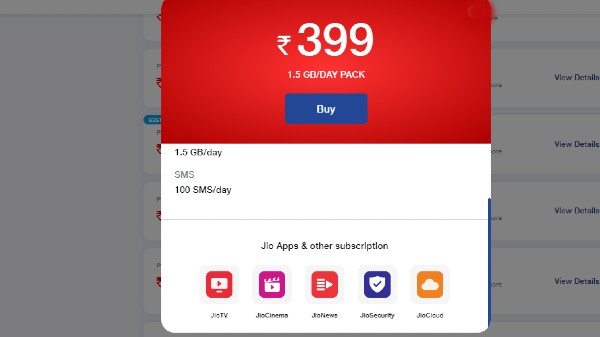 ಜಿಯೋ 399ರೂ. ಪ್ರೀಪೇಯ್ಡ್ ಯೋಜನೆ