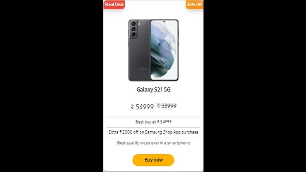 ಸ್ಯಾಮ್ಸಂಗ್ ಗ್ಯಾಲಕ್ಸಿ S21 5G (35% ರಿಯಾಯಿತಿ)