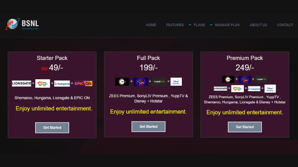 BSNL ನಿಂದ ಸಿನಿಮಾ ಪ್ಲಸ್ ಒಟಿಟಿ ಚಂದಾದಾರಿಕೆ; 49ರೂ.ಗಳಿಂದ ಪ್ರಾರಂಭ!  