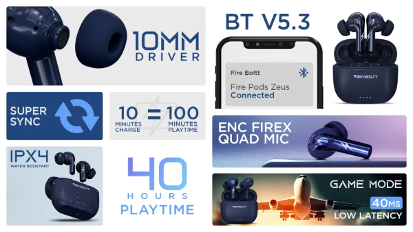 ಫೈರ್-ಬೋಲ್ಟ್ ಫೈರ್-ಪಾಡ್ಸ್ ಜೀಯಸ್ ಇಯರ್‌ಬಡ್ಸ್‌ ಲಾಂಚ್‌: ಬೆಲೆ 999ರೂ ಮಾತ್ರ